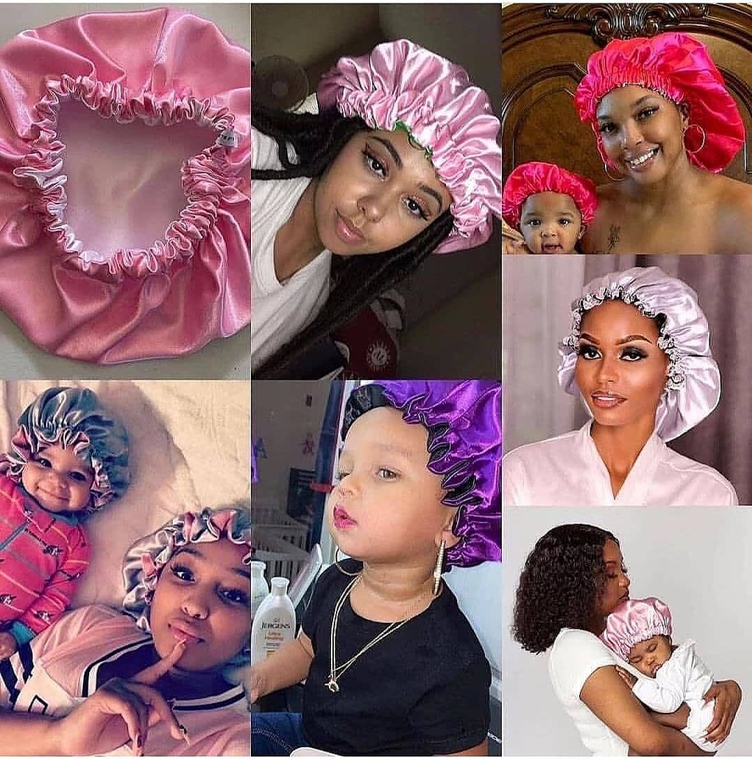 Hot Selling Matching Sleeping Hat Son Elastic Band Baby Kids Bonnet Sets Silk Mommy And Me Bonnets For Sleeping