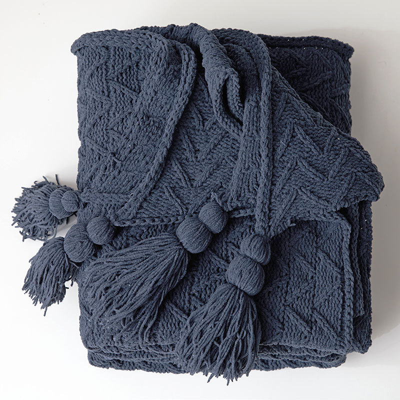 Hand made polyester quality fringe tassels luxury cable knit textured throw blanket for sofa