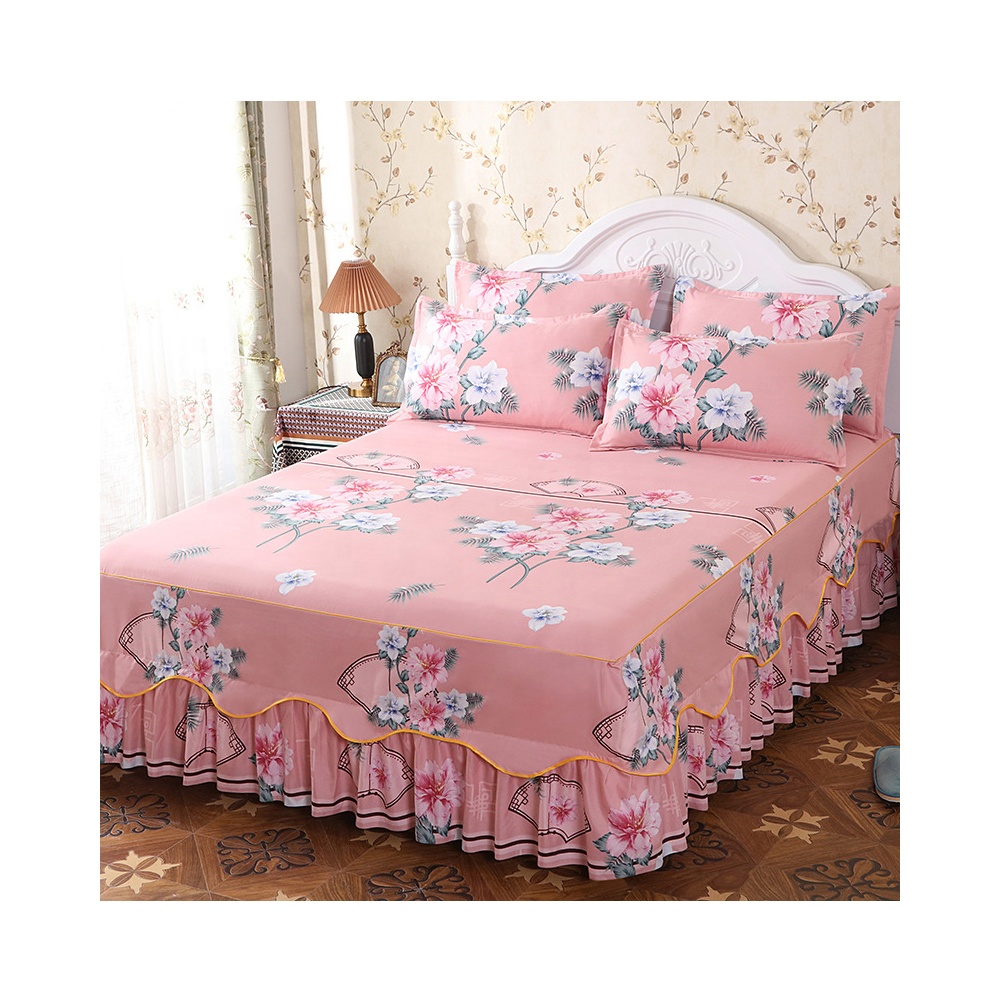 Factory Premium Brushed Polyester cotton Modern Design Colorful Lace Bed Cover Bed Skirt