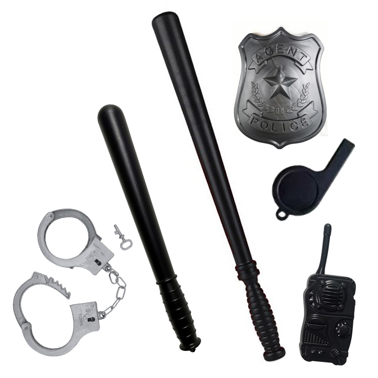 Cosplay Toy Safe Soft Empty Rubber Adult police baton 33cm Children's police stick handcuffs other police toys set