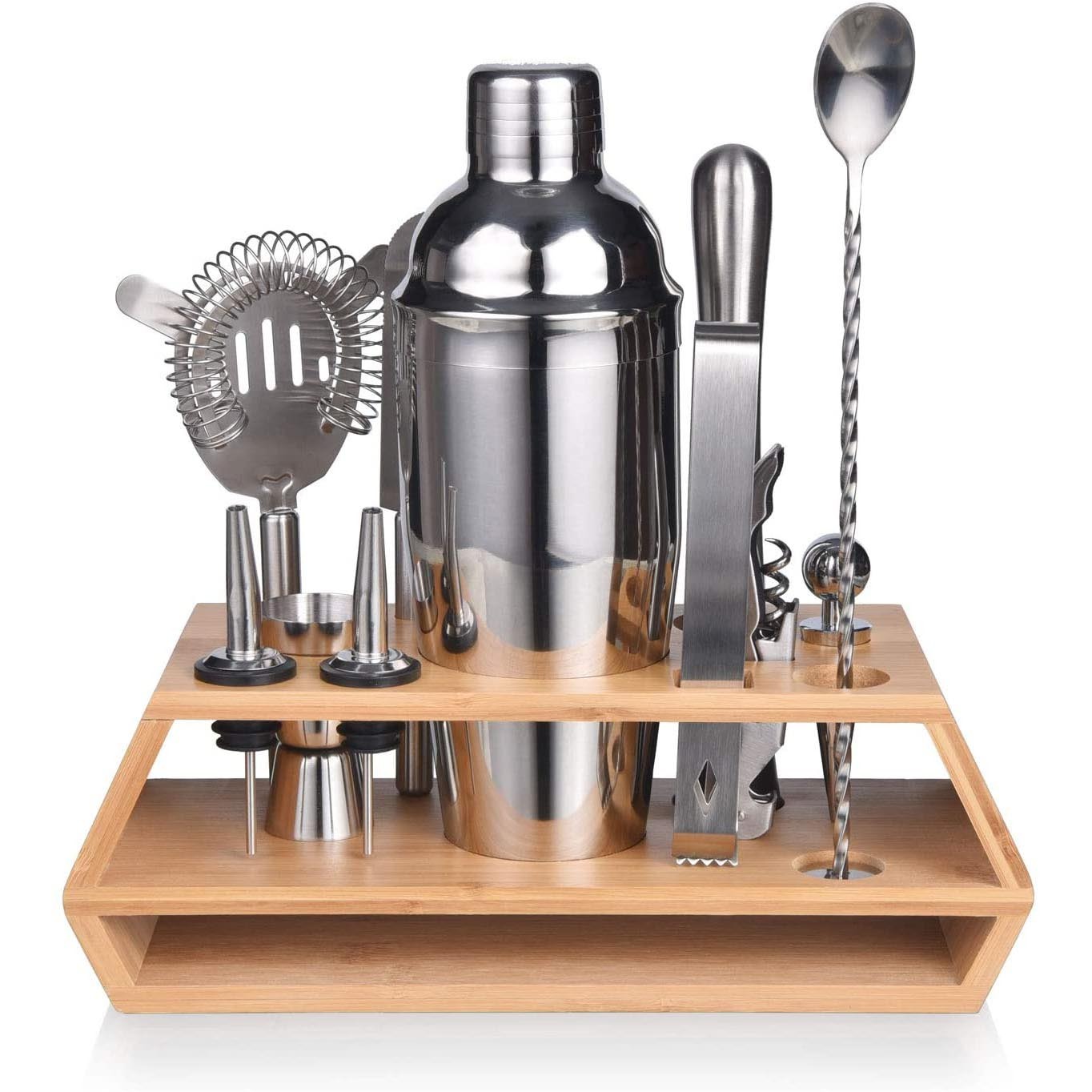 Widely Used Bamboo Storage Device Traveling Bartender Kit Bar Tool Set