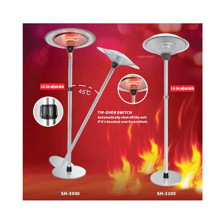 restaurant coffee bar stainless aluminum floor standing lamp umbrella shape1500W 2100W 3000W electric patio far infrared heater