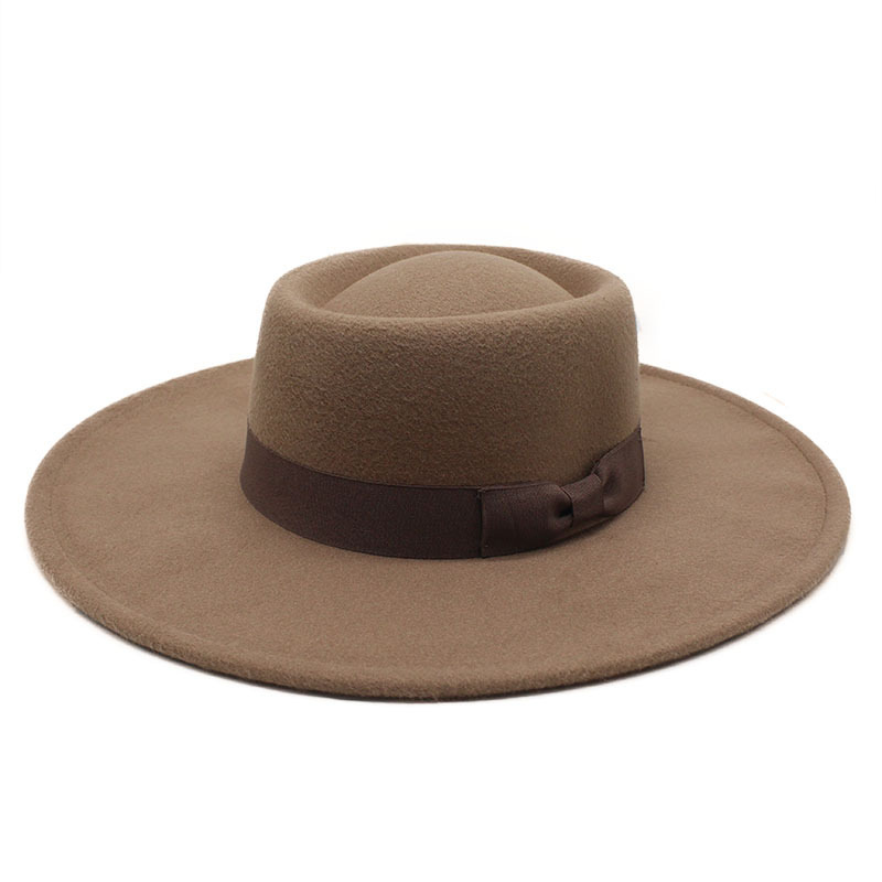 Женские фетровые шляпы шерстей Fedora фетр канотье шляпа falt Топ пирог свининые стиль шляпа с широкими полями регулируемый в винтажном стиле; Классическая шляпа
