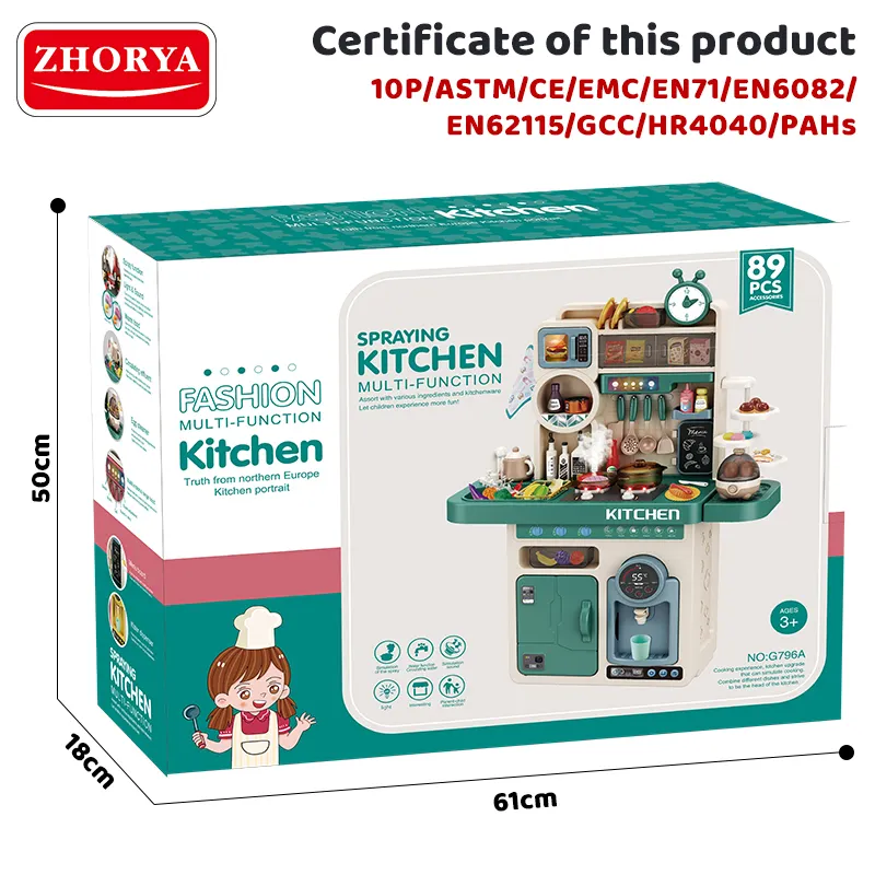 Zhorya 93pcs High Quality B/o Kids Pretend Play Food Sets Kitchen Play Set For Kids Kitchen With Egg Steamer