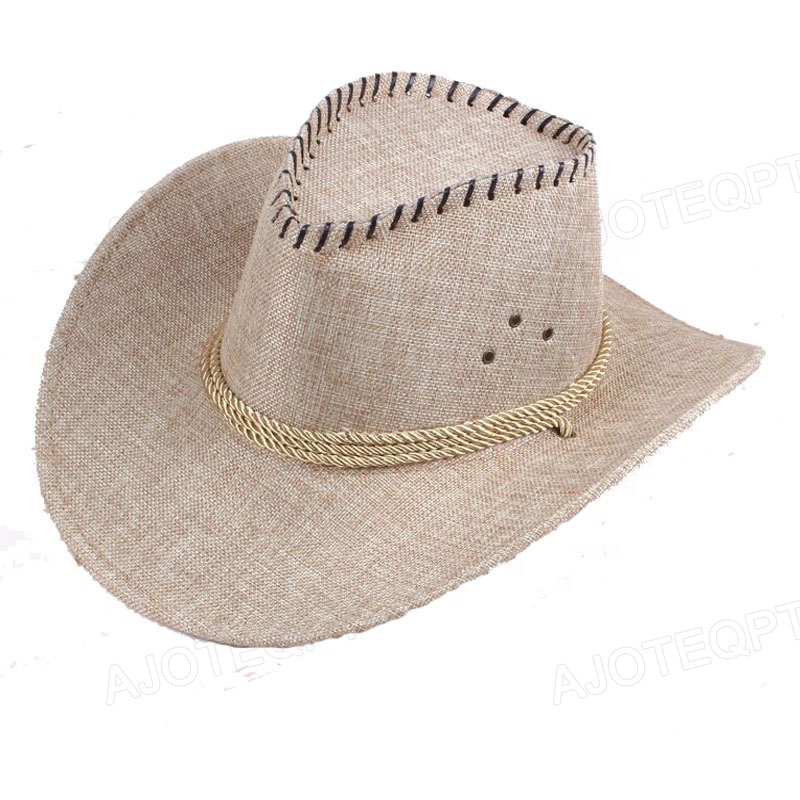 AJOTEQPT Men's Cap Flax Western Breathable Sunshade Cowboy Hat