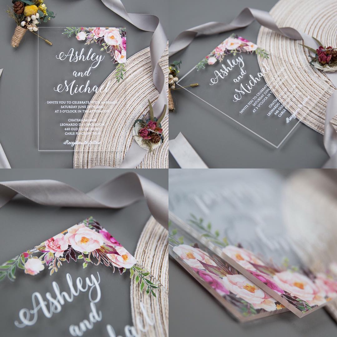Custom design Laser cut printed blank acrylic wedding invitation card with printing