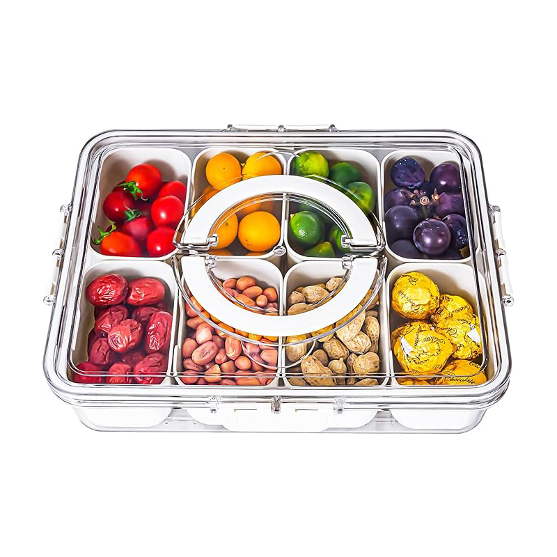 Dishwasher safe Divided Serving Tray With Lid And Handle Portable Snack Compartment Platters Food Storage Snack Box Container