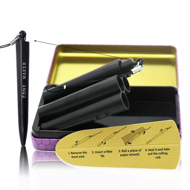 New Pocket Tin Metal Cigarette Case 5 Cone Tubes Plastic Roller Cone Holder Cigarette Container Wholesale