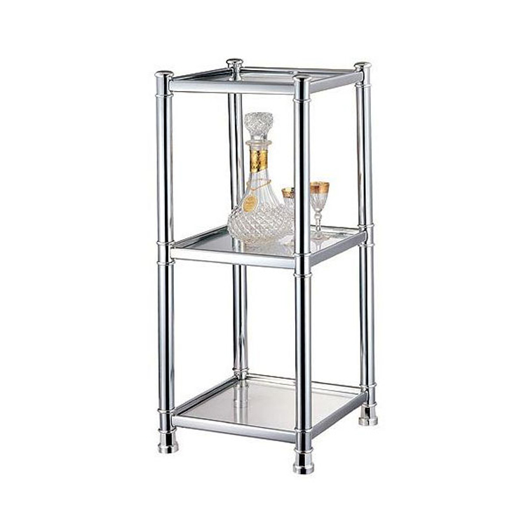 34 * 34 * 78cm Stable Plating chromium Iron pipe stand Square 3 layers strengthened glass shelf for red wine