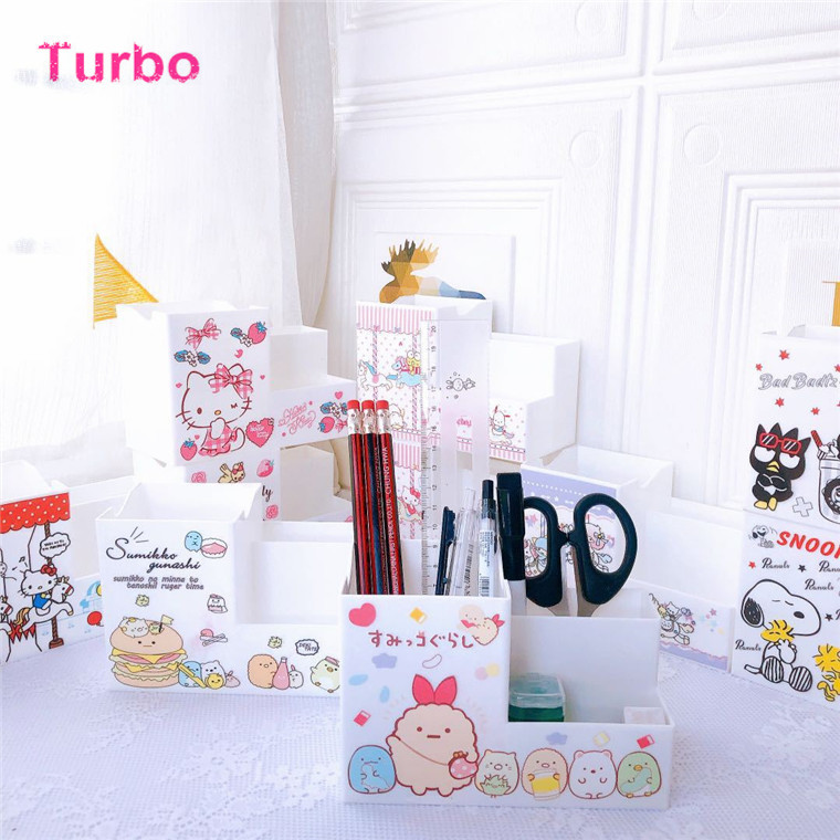 China Cheap In Stock office and school gift stationery cute cartoon printed eco plastic pen holder pencil cup for 2021