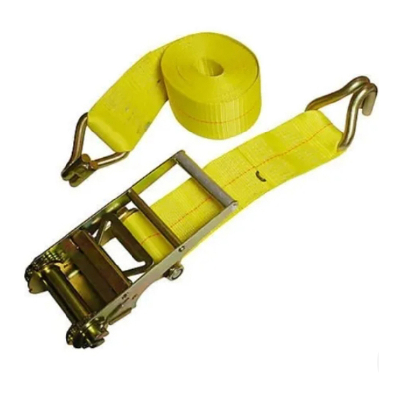 4" x 2.5 meters Tension Yellow Ratchet Lashing Strap Belt with Double J Hook / Ratchet Lashing Strap