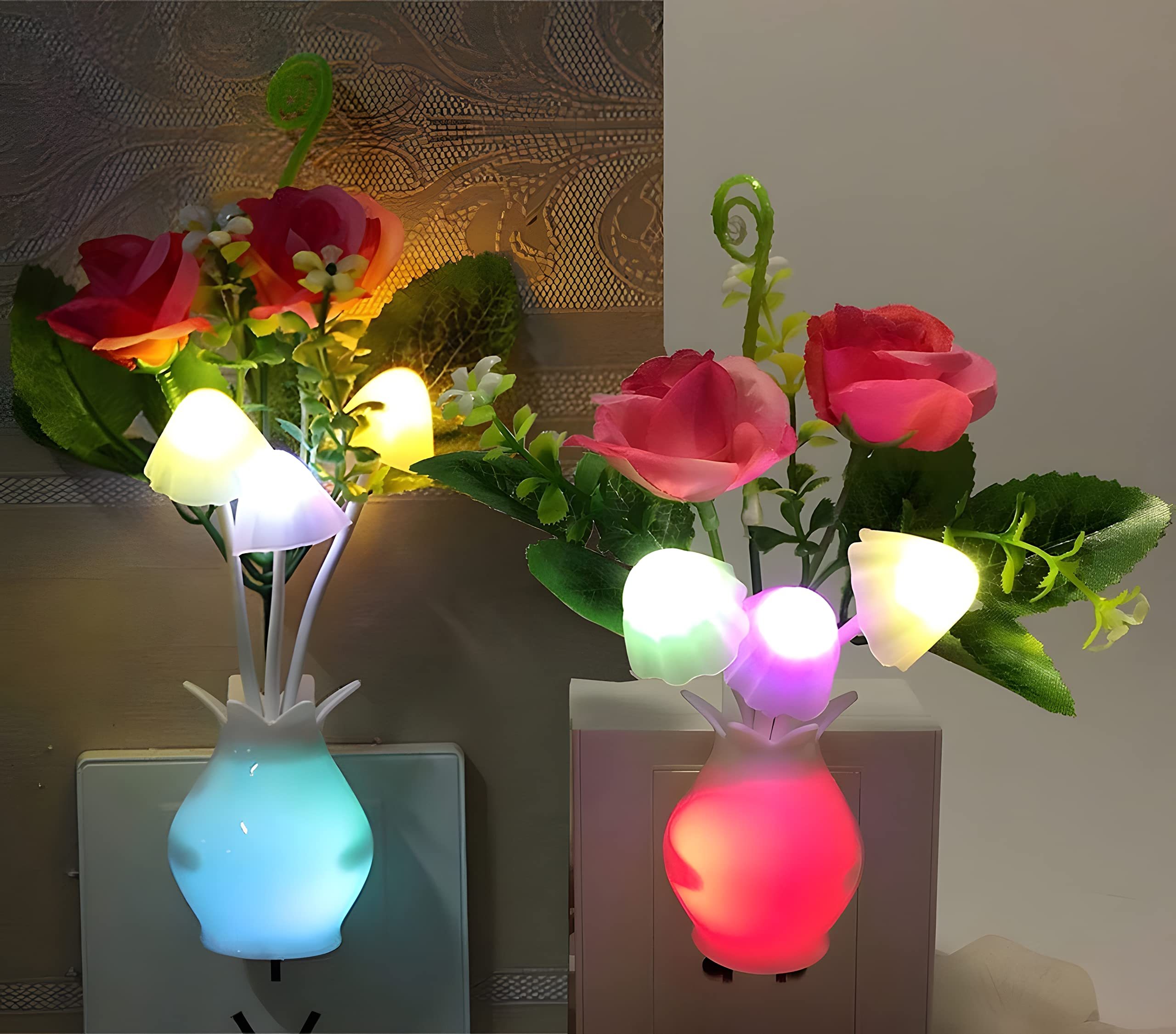 Plug in LED Auto Dusk to Dawn Sensor 0.5W Energy Saving Lamp Dream Nightlight Rose Flower Mushroom Night Lights for Bedroom