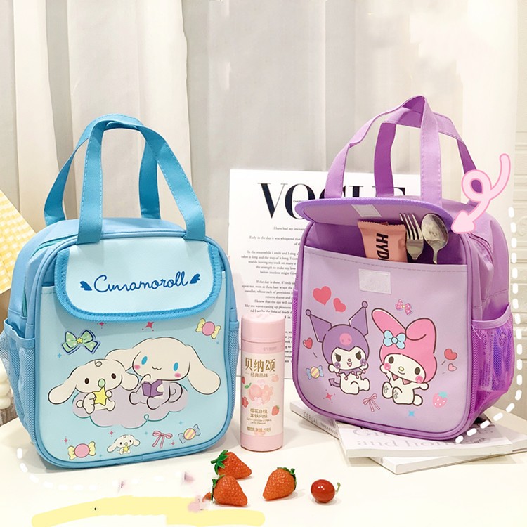 2023 симпатичная сумка Sanrio bento для работы, сумка для рисовой коробки Kuromi, сумка из ПУ парусины, переносная сумка для еды на открытом воздухе
