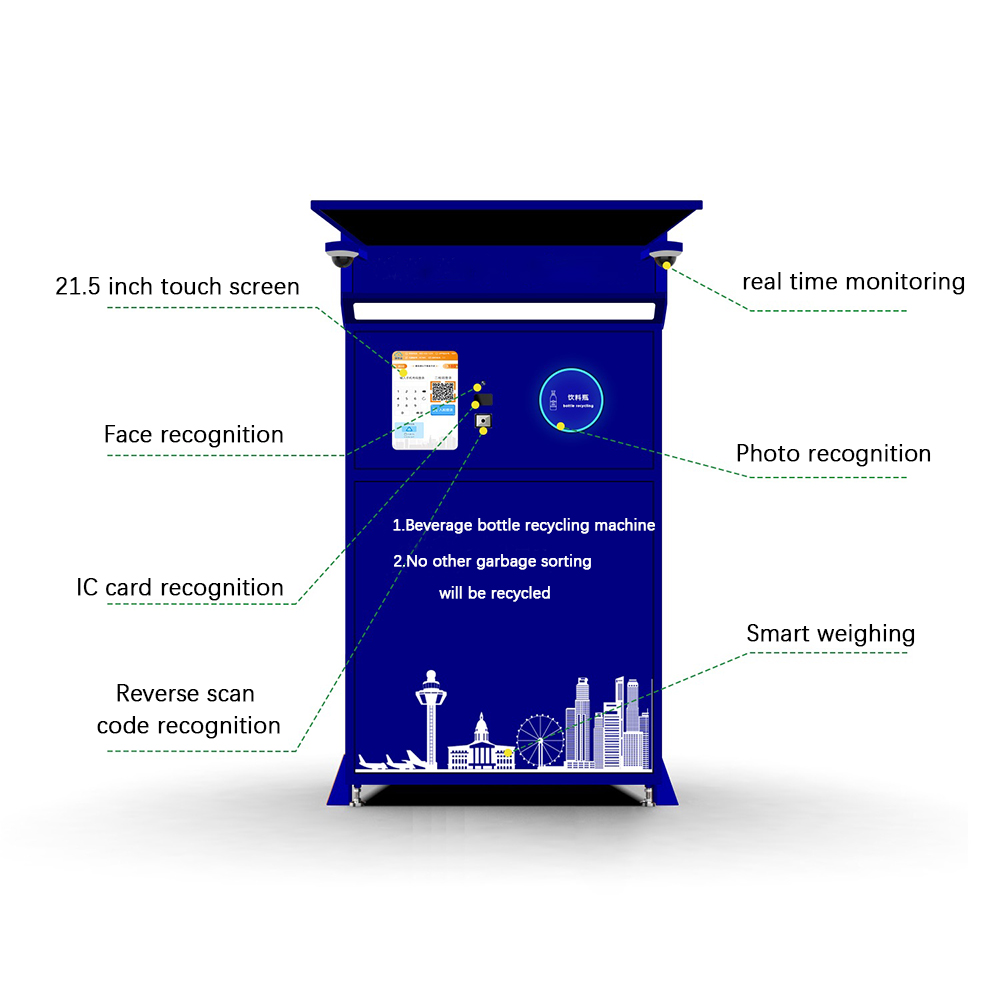 Plastic Bottle Aluminum Can Recycling RVM Reverse Vending Machine Intelligent Weighing Face Recognition Scanning QR Code