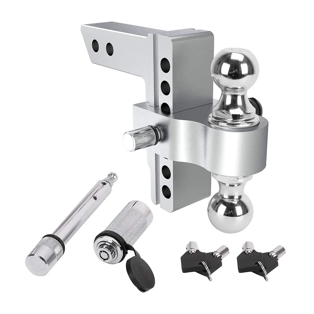 Fits 2-Inch Receiver, 2" & 2-5/16" Combo Tow Adjustable Trailer Hitch Ball Mount Forged Aluminum Shank 6-Inch Drop/Rise