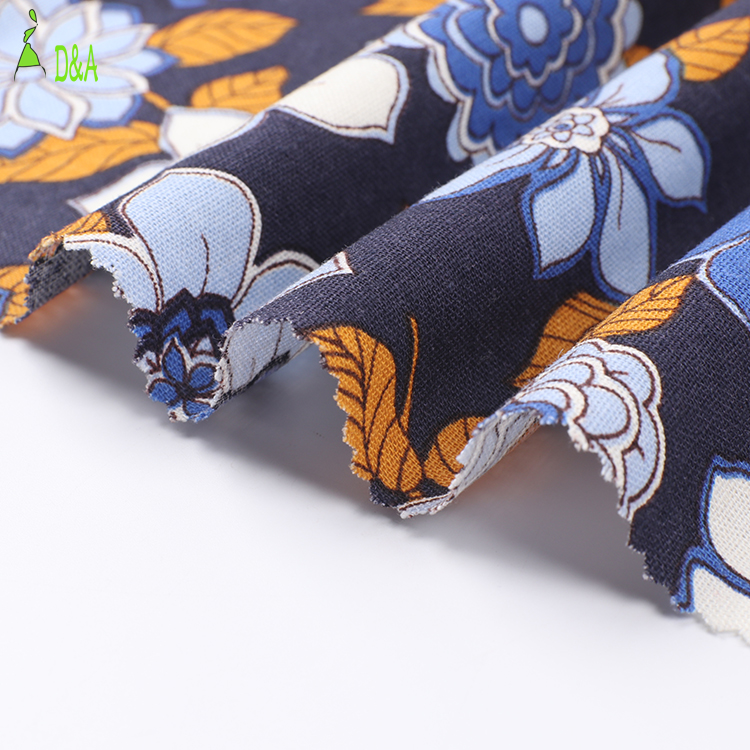 Wholesale eco-friendly viscose flowers printed linen woven fabric for skirt