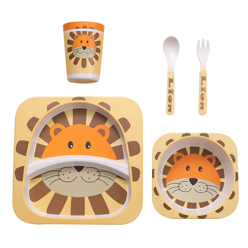 Bamboo Fiber Children's Tableware Set Baby Dining Plates Creative Cartoon Bowl Bowl And Bowl
