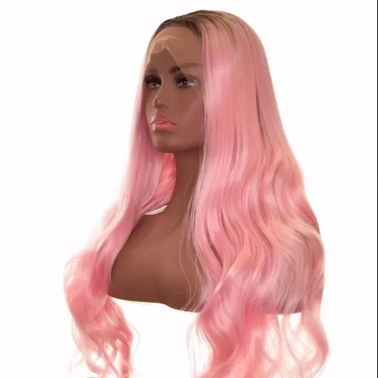 candy pastel pink long lace front long wigs