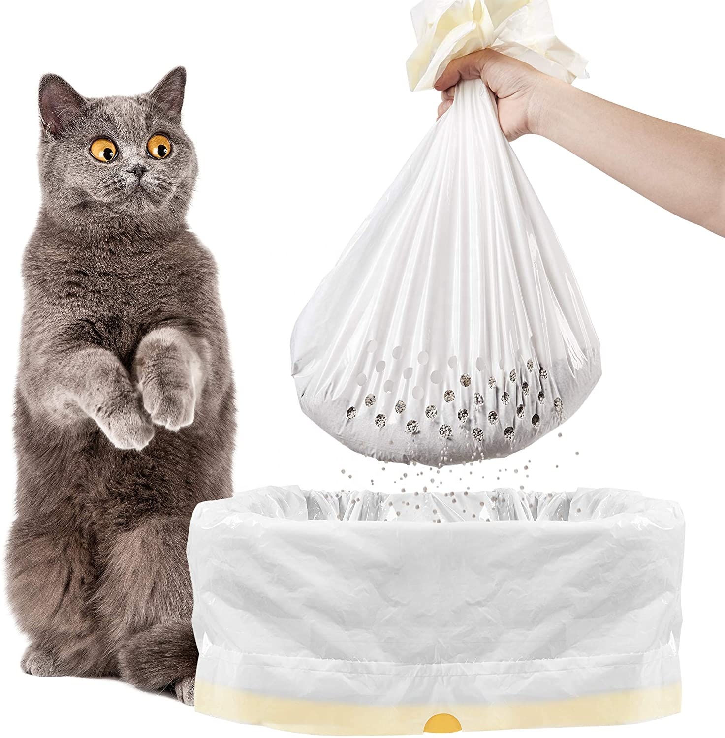 Biodegradable Plastic Cat Litter Bags Heavy Duty Durable Drawstring Cat Litter Pan Liners