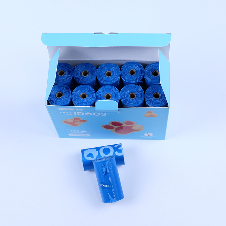 Plastic Print Dog Waste Leakproof Blue White Poop Bag On Roll
