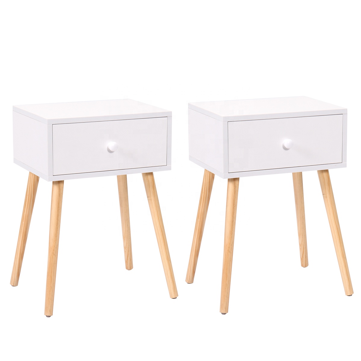 White Storage Drawer Solid Wood Legs Bedside Table Home Furniture Nightstand Luxury Nightstand Side Table