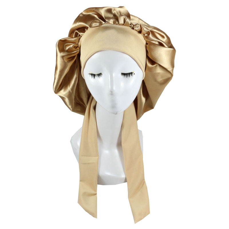 LJJZH450 Large Solid color sleeping hat wrap long hair High elasticity satin lined sleep slouchy hat bonnet