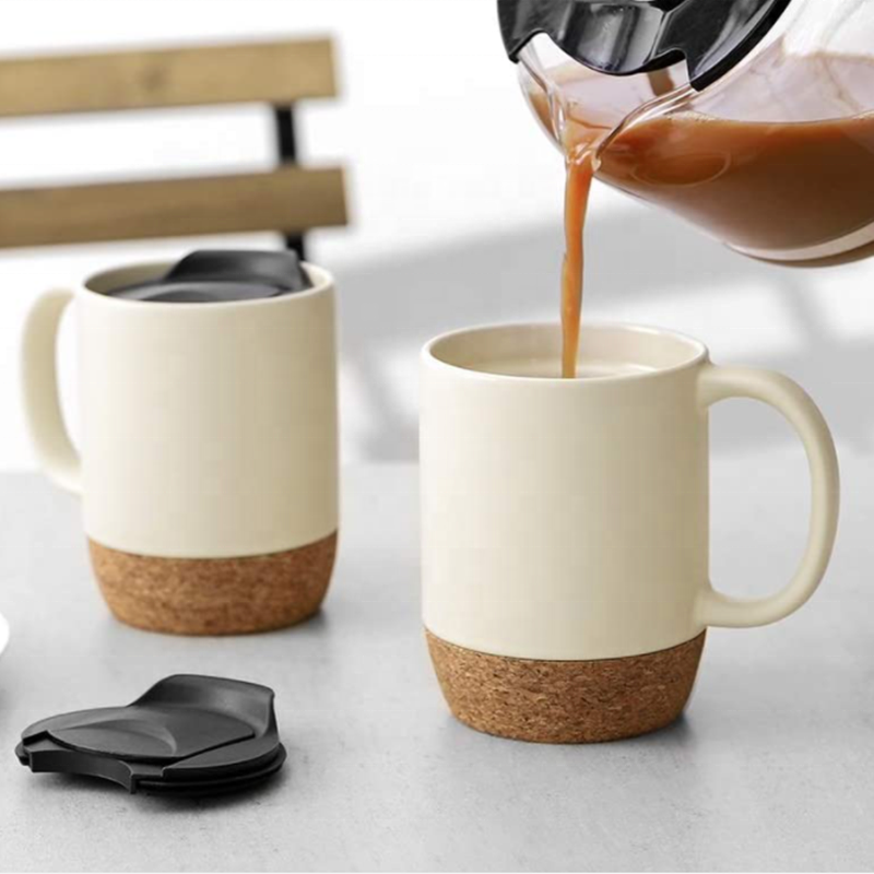 15 OZ Matte Ceramic Mug with Insulated Cork Bottom and Splash Proof Lid For Drinkware