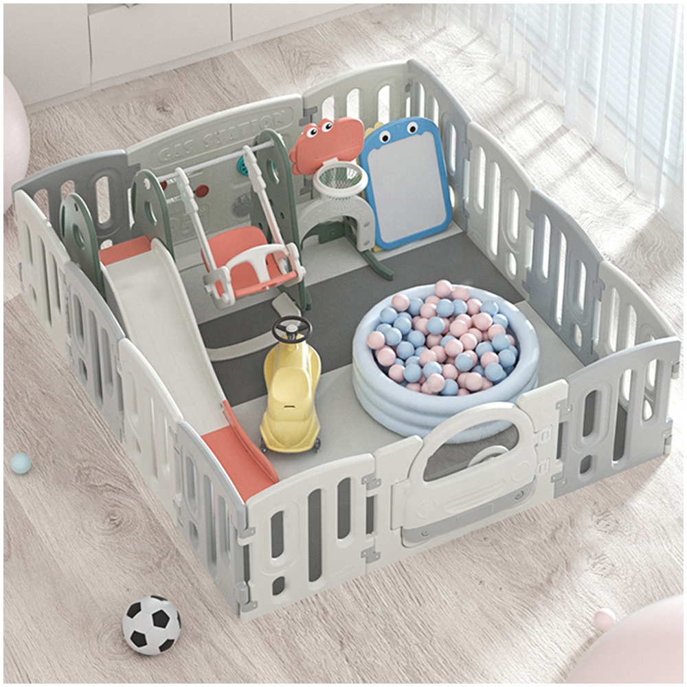 mini portable with mat slide folding play playpen grey set for baby and toddler fence with door gate playground