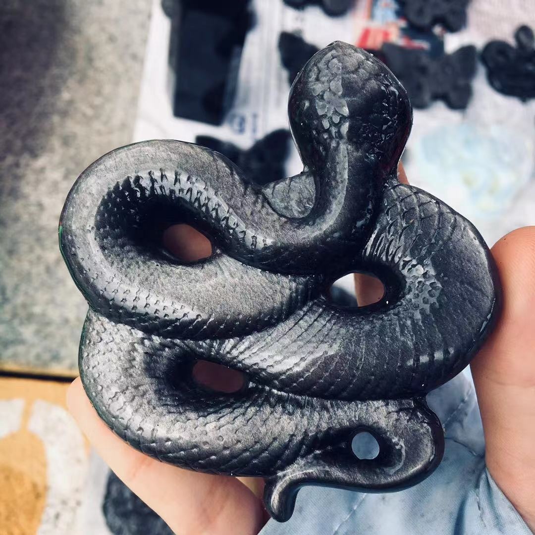 Hot Sale Energy Stone Sliver Obsidian Snake Crystal Animal Craft for Crystals Healing Decoration
