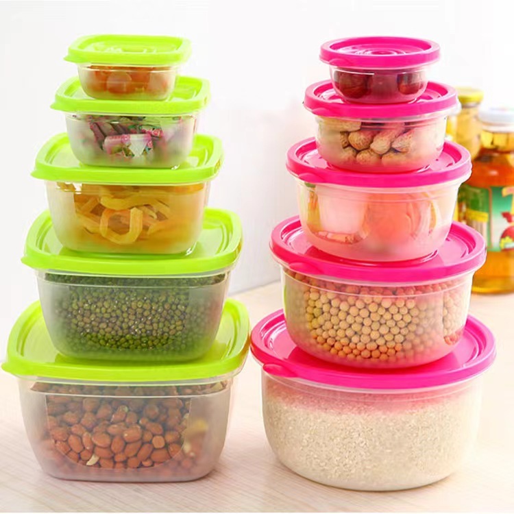 5pcs/set Food Container Plastic Bento Fresh-Keeping Box Fridge Multi Capacity Crisper Microwave Kitchen Storage Box