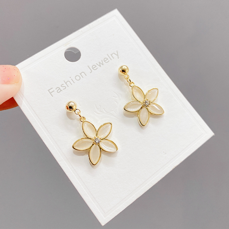 ED63407 Korean fashion cute gold plated women jewelry opal flower drop earring