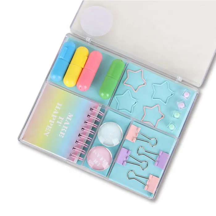Stationery Set Kids School Back To School Customized Kawaii Pastel Stationery Set Marker Pen Paper Clips Set