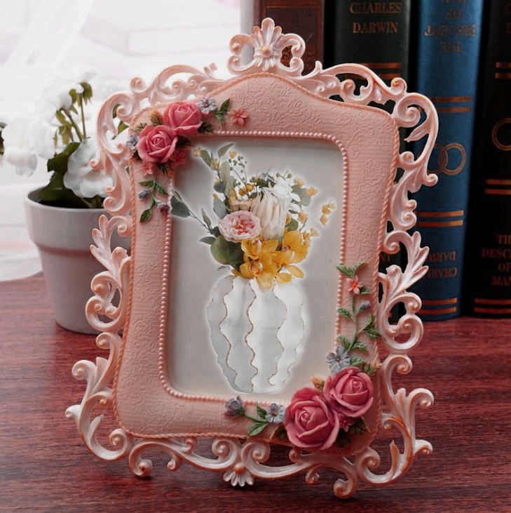 SmallOrders J05 Flower European Classical Ivory White Ceramic Photo Frame 4X6 Inch Decor Antique Gold Resin RESIN Frame