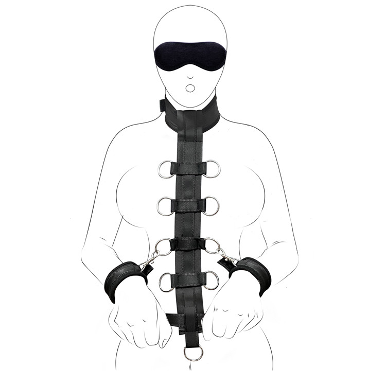 BDSM Bondage Restraint Slave Sex Toys Handcuffs Neck to Wrist Restraints Kit With Blindfold