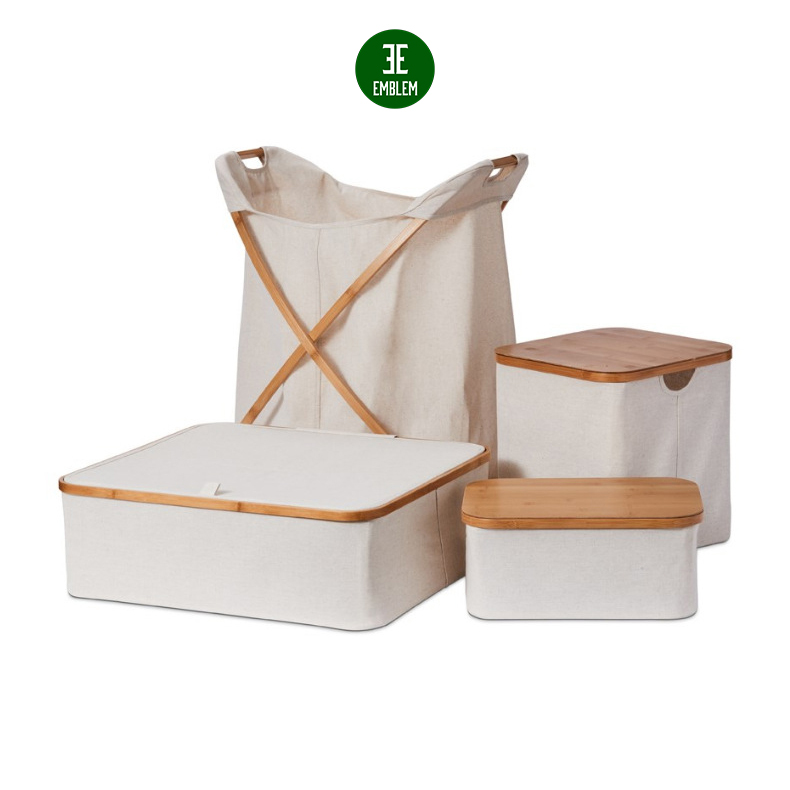 Foldable Waterproof Fabric collapsible bamboo hamper,Dirty Clothes Hampers for Laundry