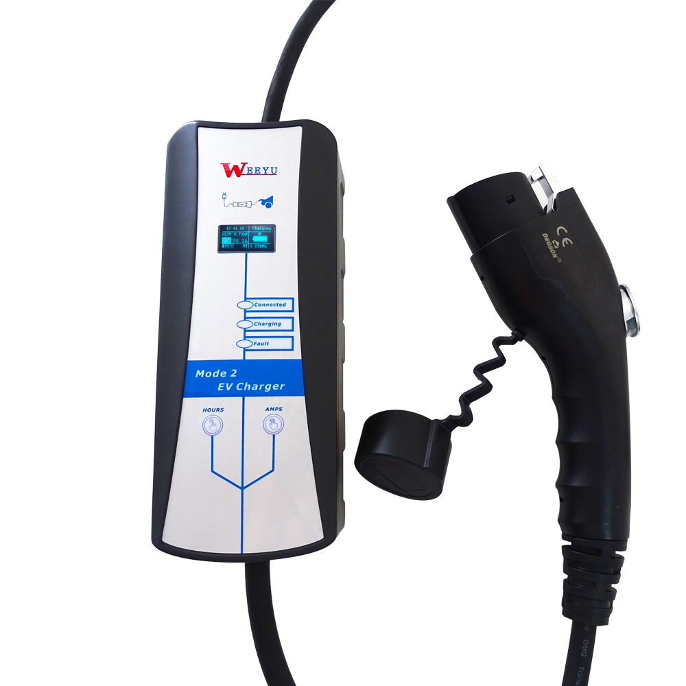 Портативное зарядное устройство 3.3kw 7.2kw 7.4kw ev зарядное устройство IEC62196 2 типа с 5 м кабель Уровень 2 портативный домашний Быстрый ev зарядное устройство