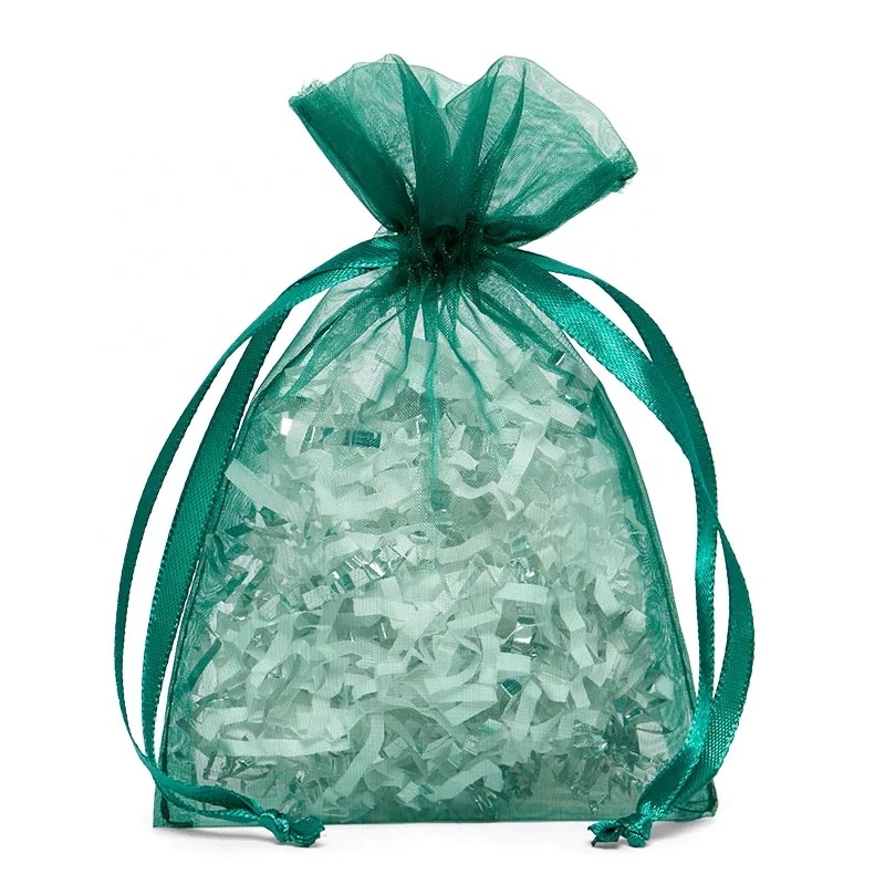 Luxurious Hunter Green Organza Jewelry and Gift Packaging Pouch in Stock