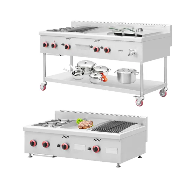 Restaurant Equipment Gas Range 2 Burners With Lava Rock Grill,Griddle And Fryer