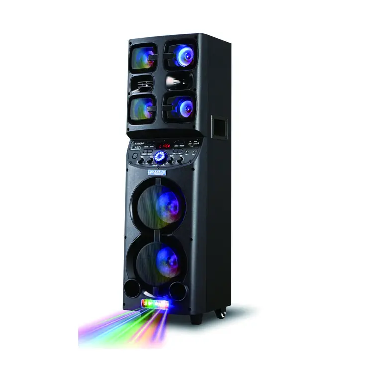 2020 New model double 6.5 inch BT portable trolley speaker high power speaker with LED karaoke player light