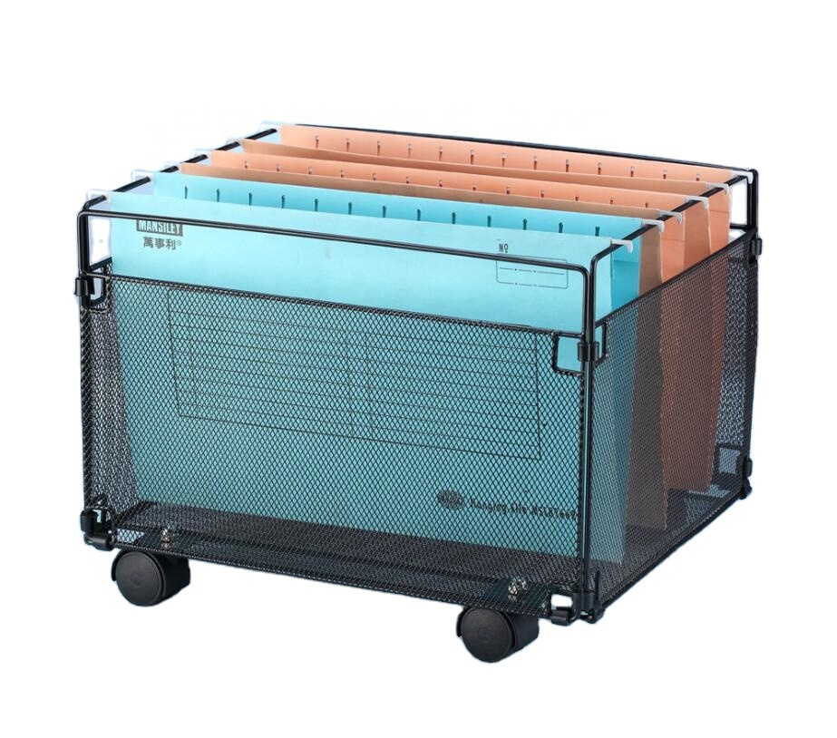 office supply metal mesh hanging mounted document organizer file holder with wheels