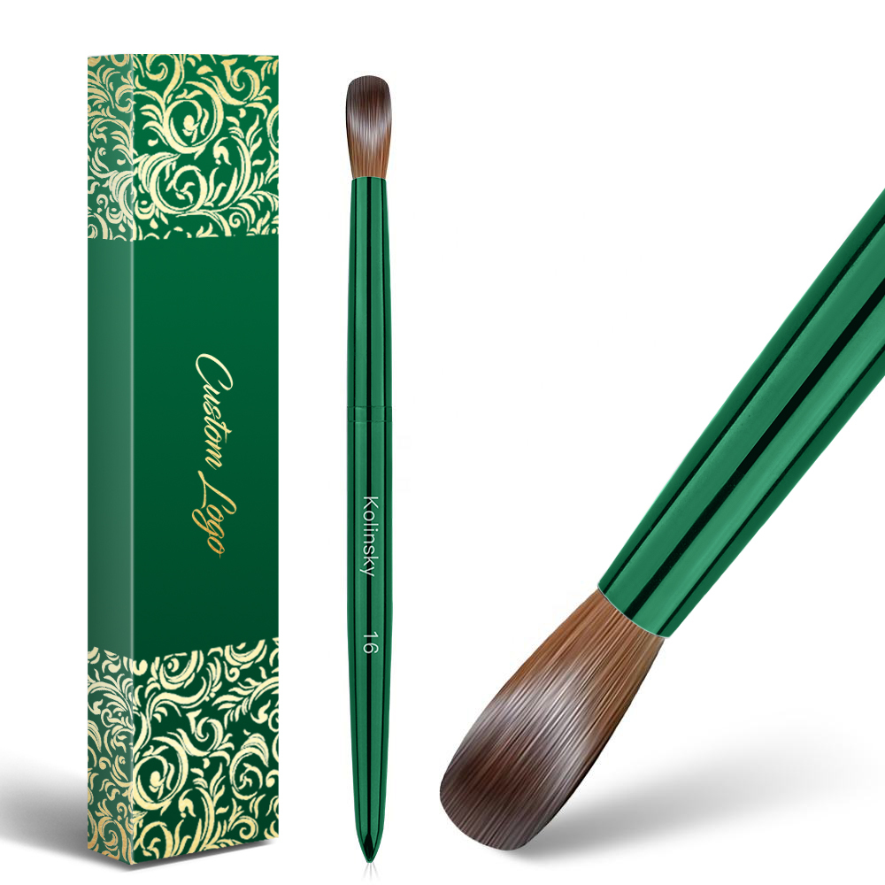 Wholesale New Christmas Green Metal Handle Nail Art Brush Custom Logo 100% Kolinsky Acrylic Nail Brushes