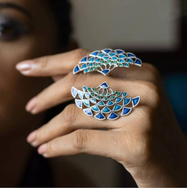 Vintage Colorful Sector Stud Earrings for Women Hollow Geometric Leaf Dripping Oil Palace Jewelry Accessories