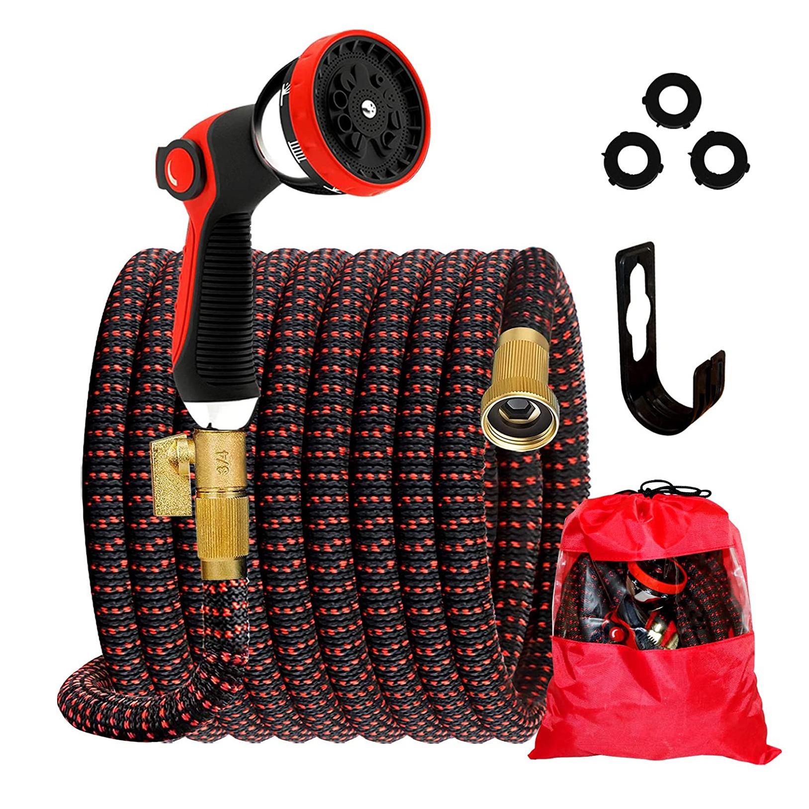 Lightweight Water Hose 10 Function Nozzle Superior Strength 3750D Polyester Fabric Expandable Garden Hose with Solid Connectors