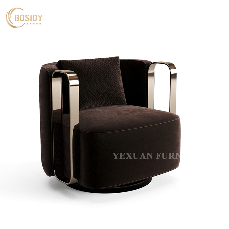 Luxury velvet stainless steel upholstered armchair stylish hotel lobby sofa furniture new design 2021