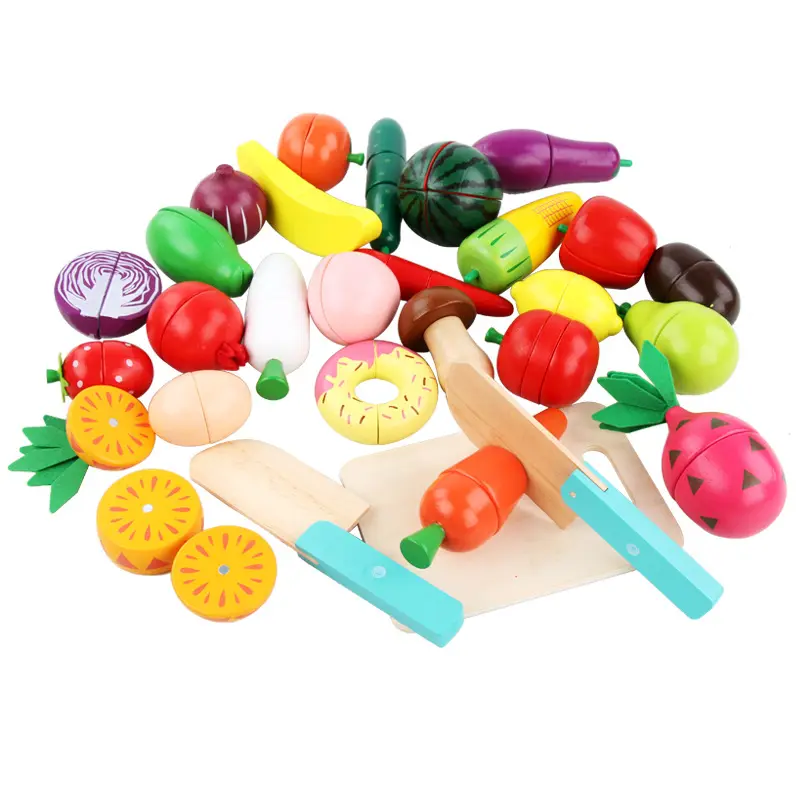 Children's Early Education Simulation Vegetables Fruits Cut Wooden Baby Fun Play House Wooden Kitchen Toys