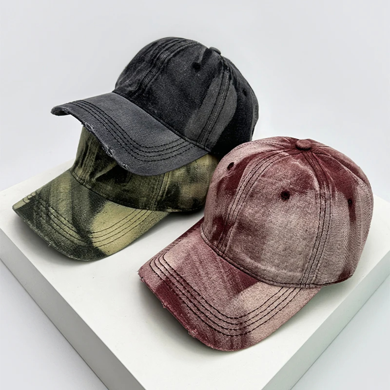 New Men Women Gradient Retro Distress Baseball Hats Fashion Versatile 6 Panel Baseball Caps For Women