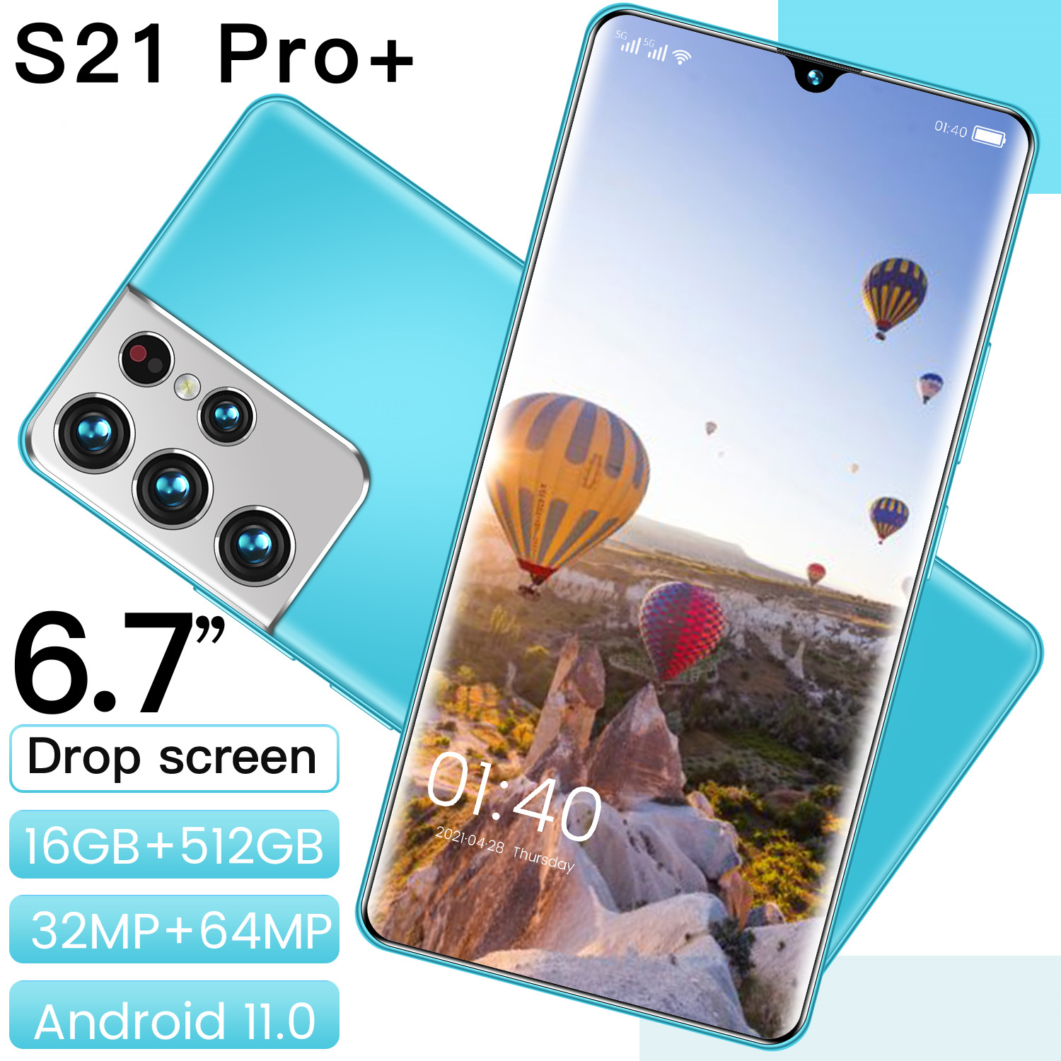 Смартфон 5G S21 pro +, 6,7 дюйма, 6000 мАч, две sim-карты, 32 + 64 мп, 15 + 512 ГБ