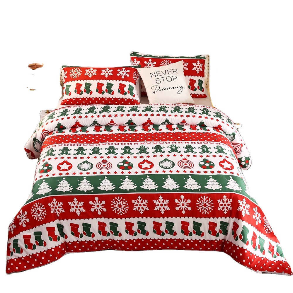 Microfiber Inner Soft Premium Quality Christmas Tree Stocking Reindeer Snowflake Printed Bedroom Set Comforter