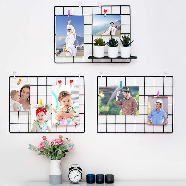 RTS Hanging Black Metal Wall Wire Grid Panel DIY Pictures Wall Display For Home Office Kitchen Decor