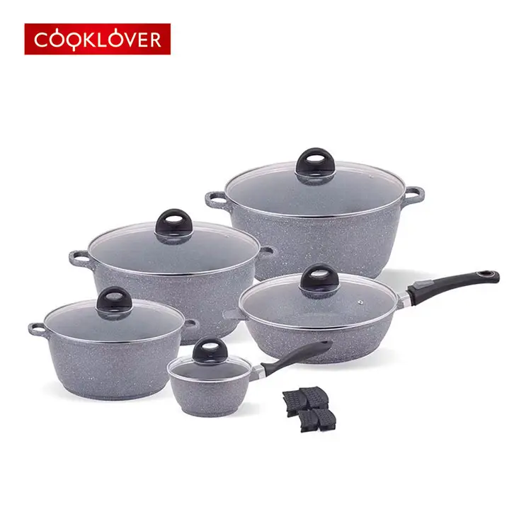 Cooklover 10 шт. Алюминиевый горшок индукционная Нижняя Мраморное покрытие суп горшок соус Сковорода глубокая сковорода набор посуды